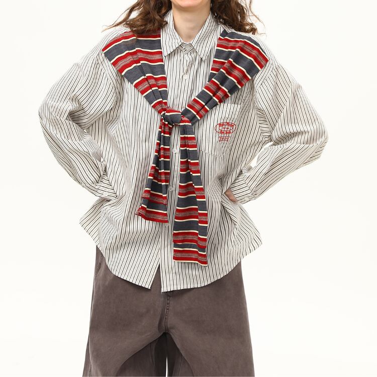 長袖 ストライプ オーバーサイズ シャツ L00135