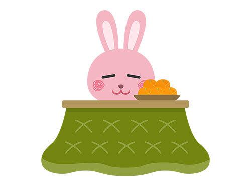 こたつに入っている、ウサギのキャラクターのイラスト（eps+pngデータ