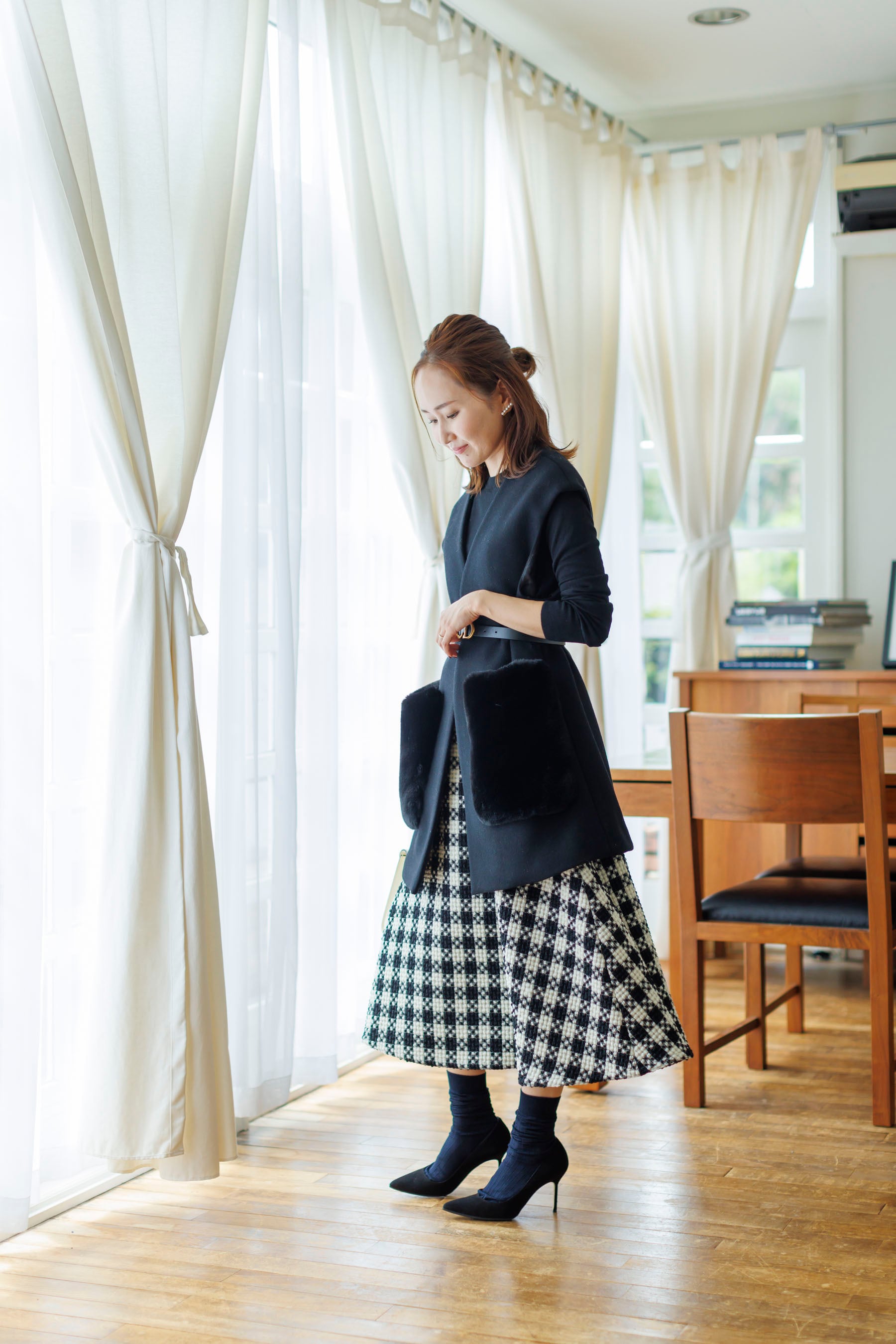 Bluelea Original embroidery tweed skirtスカート