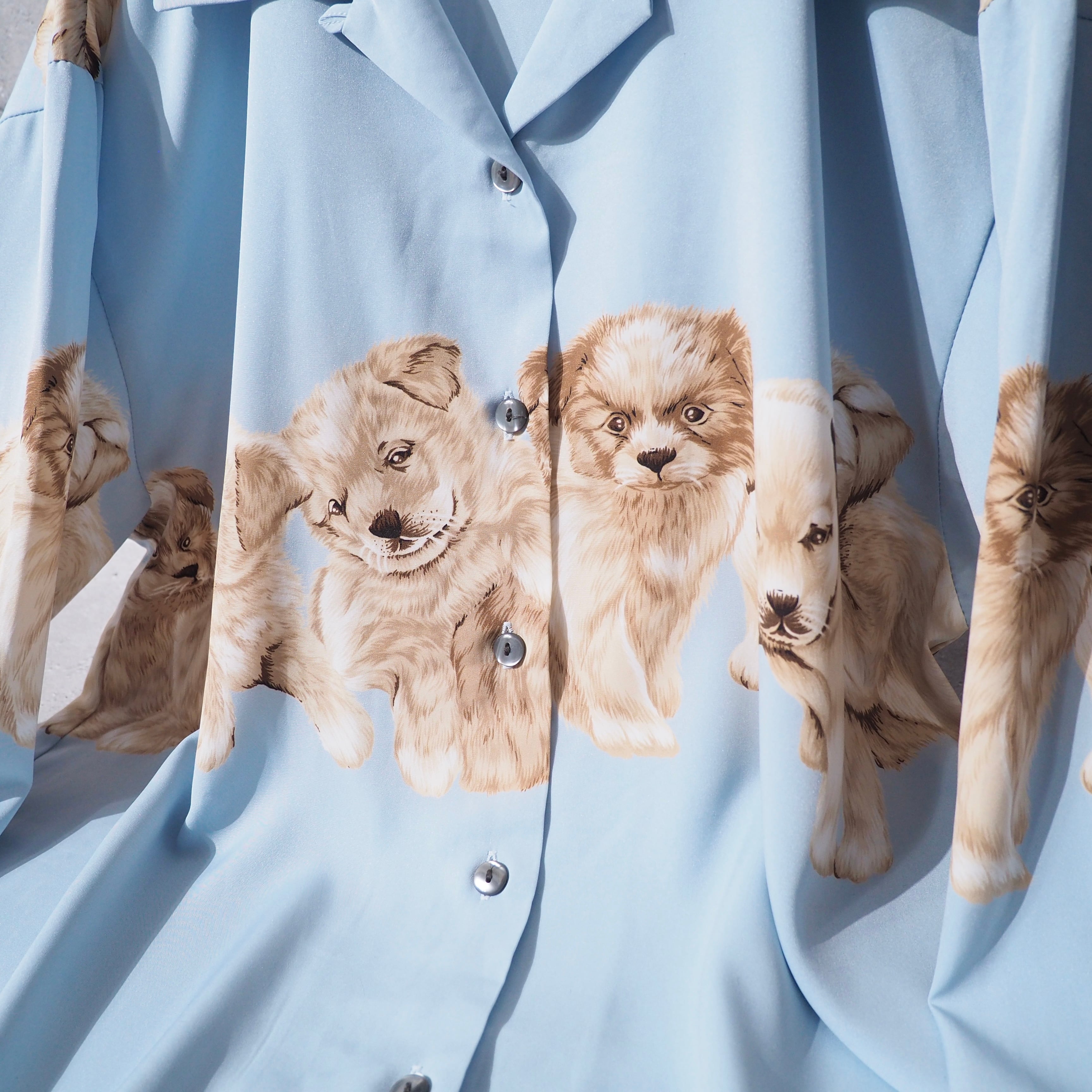 1980s Pretty Puppy Dogs printed vintage Open collar Shirt