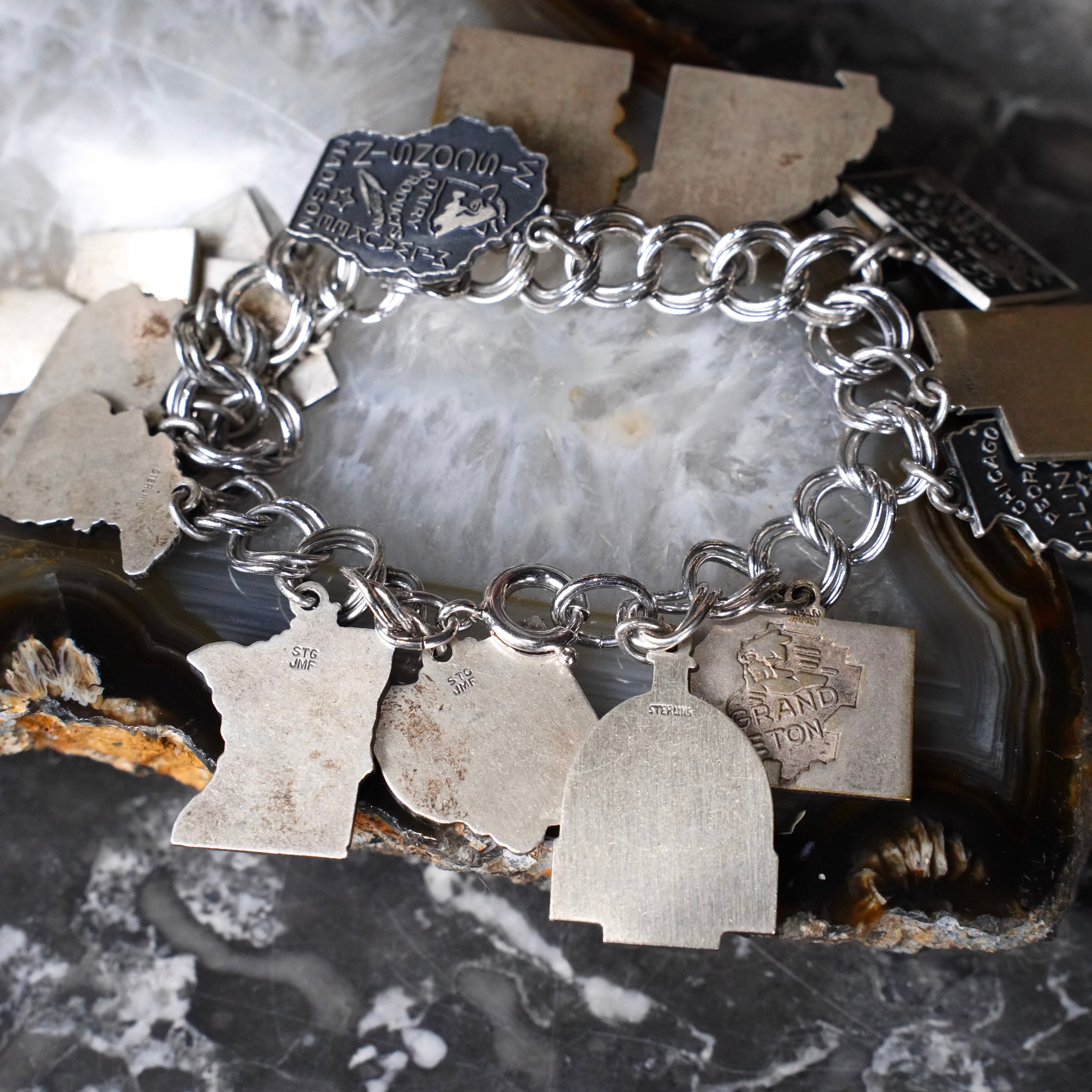 50s USA vintage ヴィンテージ ブレスレット マルチモチーフ 40's〜50's USA VINTAGE J.M. Fisher Company SILVER SOUVENIR