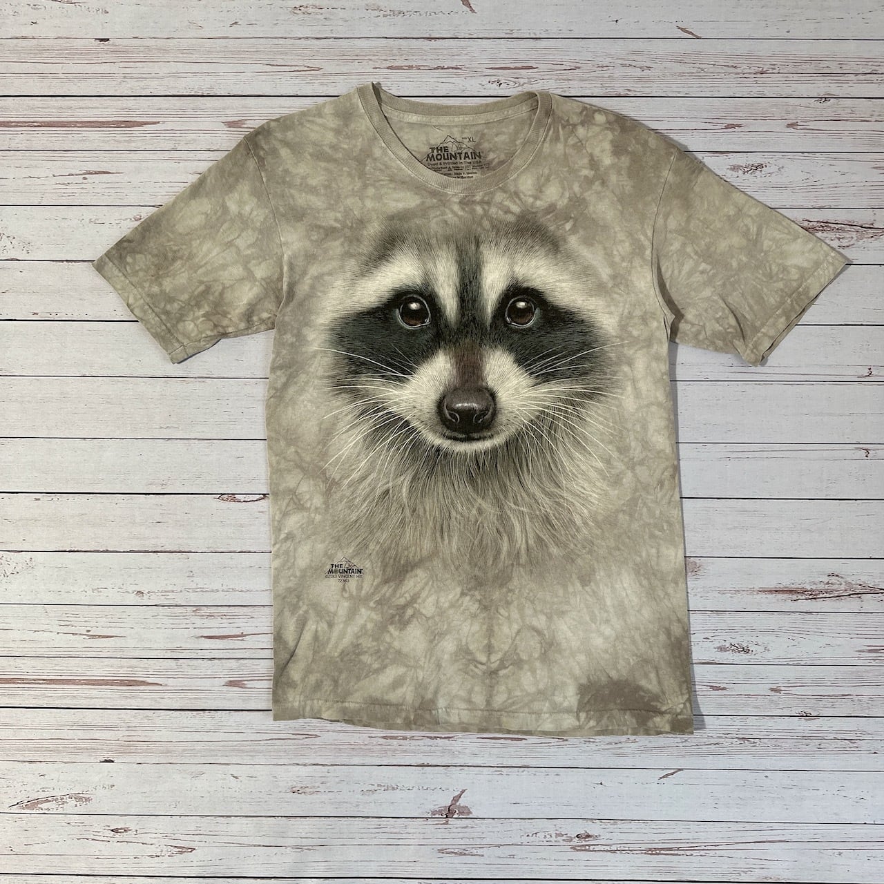 アニマルT サイズ：XL アライグマ 動物 Tシャツ 半袖 タイダイ グレー