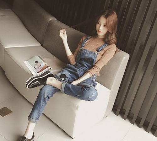 レディース オーバーオール サロペット ボトムス ジーンズ デニム ダメージ クラッシュ カジュアル フェミニン 大きいサイズ シンプル リゾート 普段着 デイリー お出かけ デート ブルー