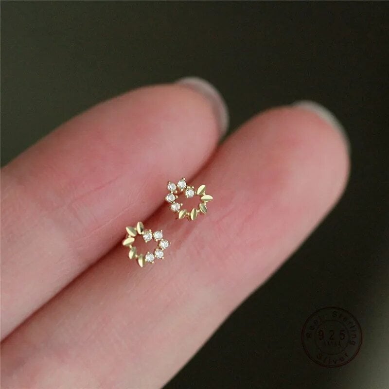 ジルコニア&リーフデザイン★ミニハートピアス