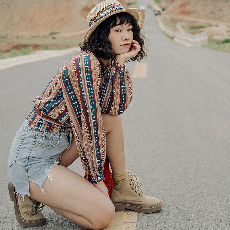 ドリームホースニューエスニックウィンドジャケットバケーションレトロブラウス春秋長袖日焼け止めニッチヴィンテージシャツ ドリームホーストラベル婦人服20753774422
