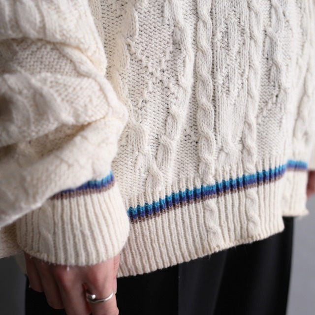 rib line design loose old school cotton knit