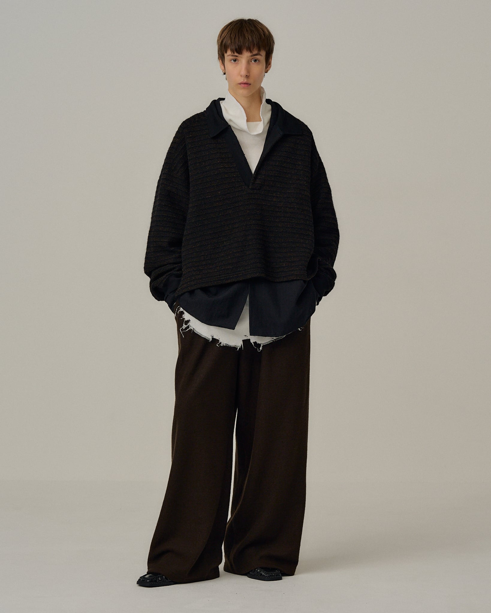 ANCELLM /WOOL BORDER SKIPPER SHIRT / ANC-CT125 | POETRY