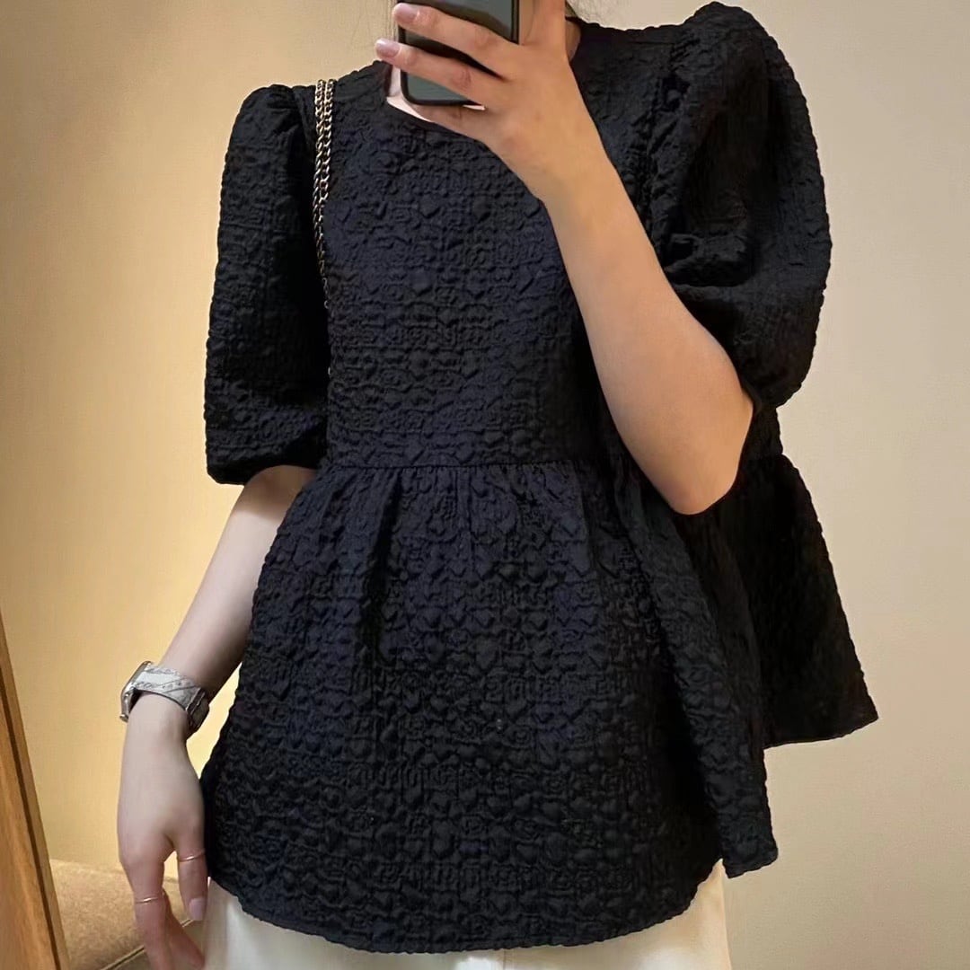 puff sleeve textured top《2color》