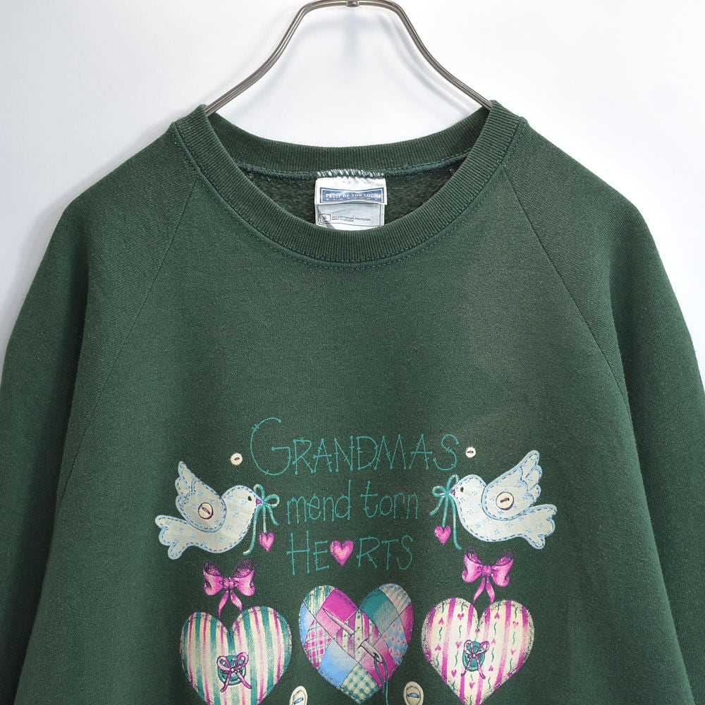 90s~ FRUIT OF THE LOOM グランマ ハートフル デザイン スウェット トレーナー ヴィンテージ ビンテージ USA アメリカ古着 メンズXLサイズ