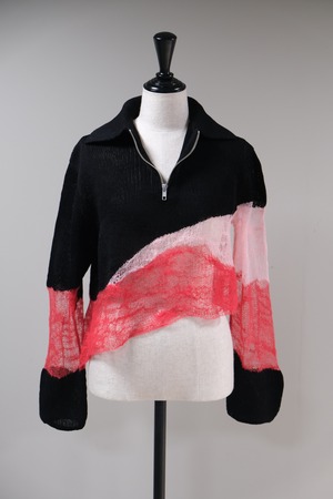 【kota gushiken】Solid & Fluid Zip-up Knit -Black-