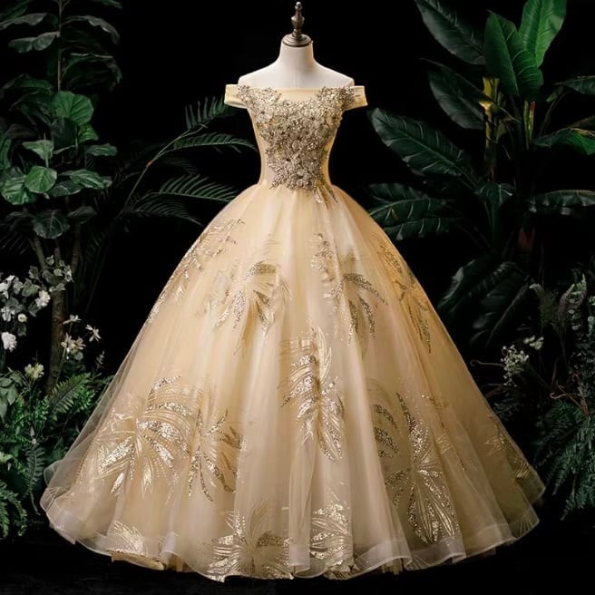 オフショルダー ゴールドロングR 1241