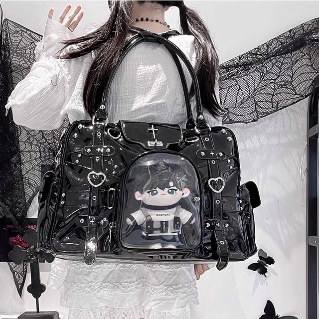 SEASONZ ボストンバッグ 大容量 アイドル推し活 痛バッグ マスコット人形 Loveリング ストリート系 原宿女子 ゆめかわ