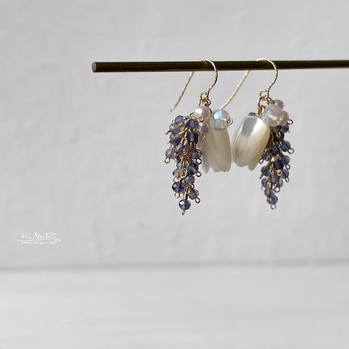 14kgfアイオライト・ニュアンスカラーオパールピアス/イヤリング