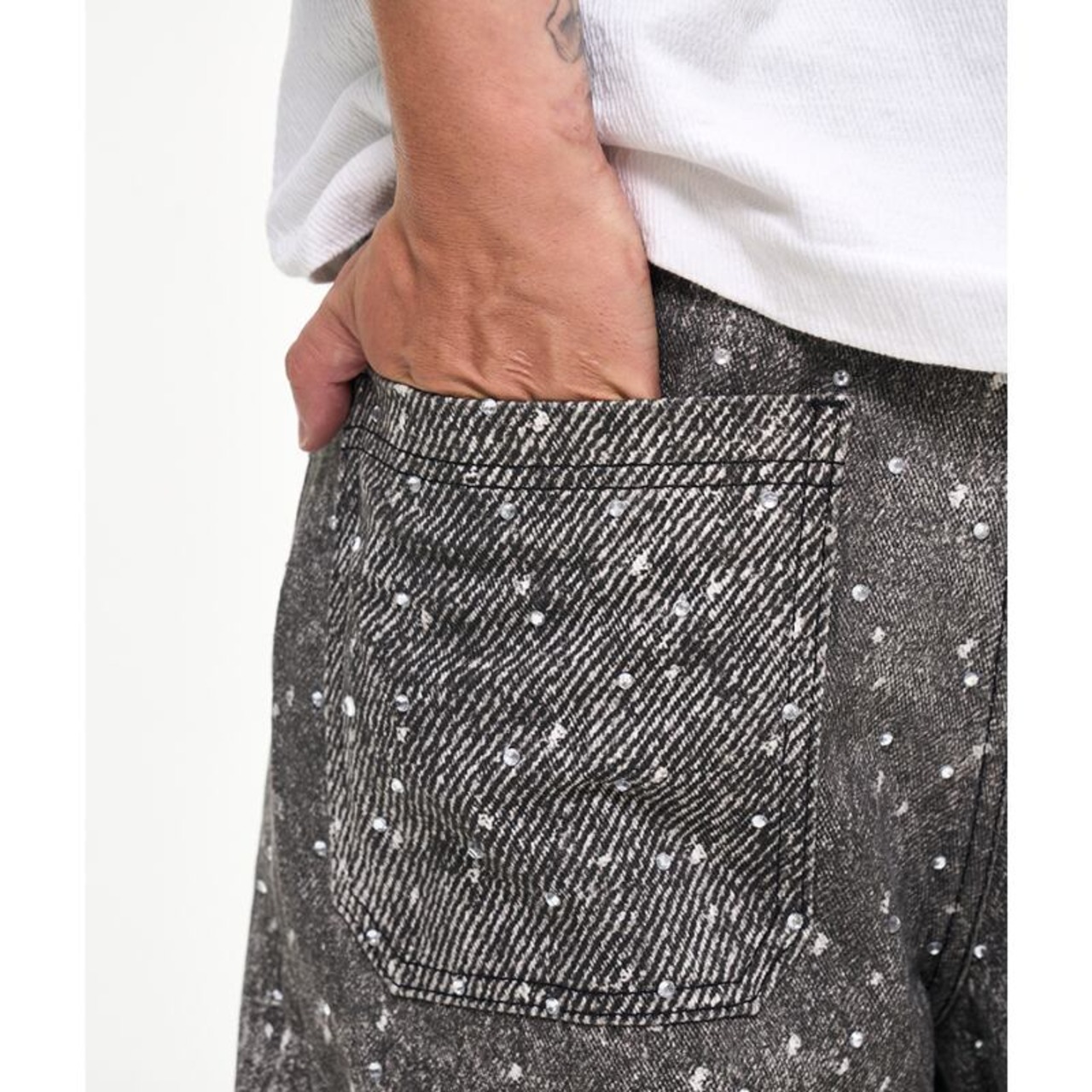 rhinestone wide  black denim - 12