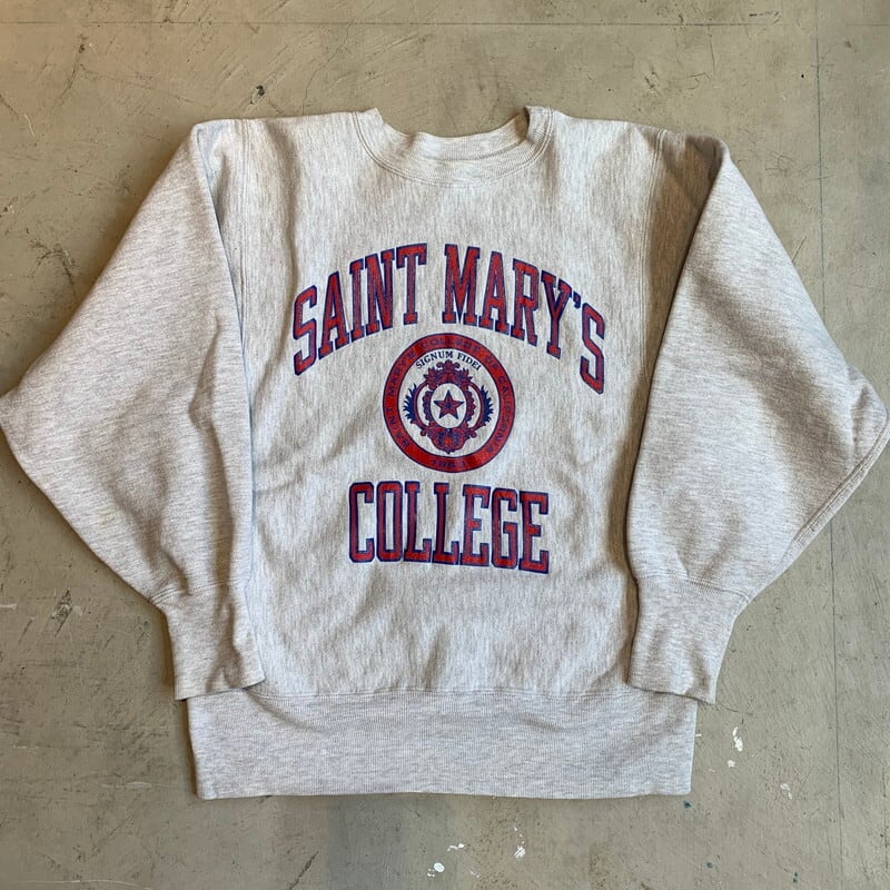 90's Champion チャンピオン リバースウィーブ スウェット SAINT MARY'S COLLEGE セントメアリー大学 カレッジ 刺繍タグ  グレー MEDIUM USA製 希少 ヴィンテージ BA-1296 RM1665H agito vintage