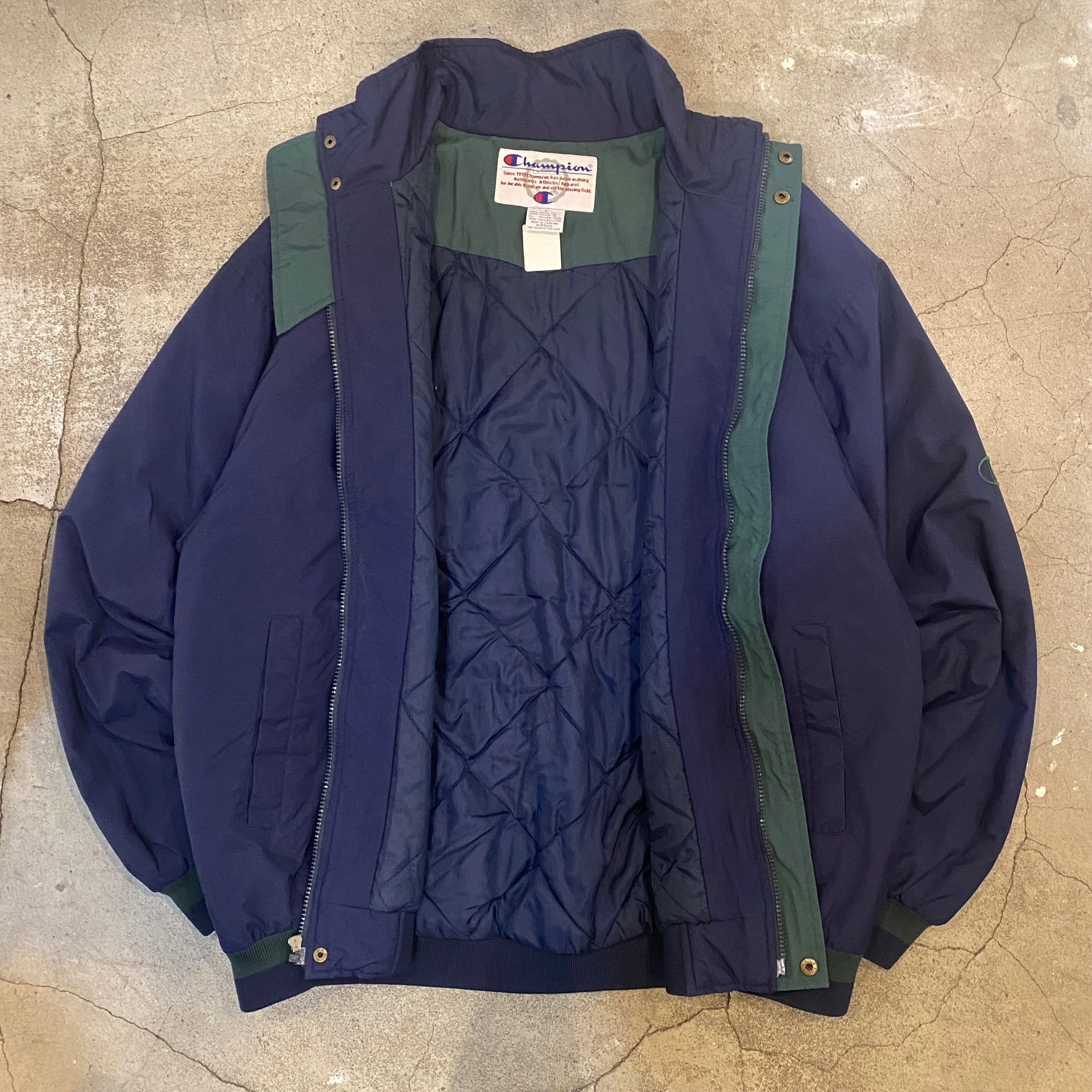 90s~ Champion logo embroidery inner quilting nylon zip up jacket