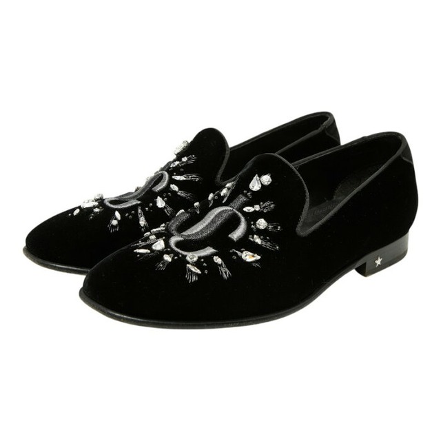 ジミーチュウ - オペラシューズ ドレスシューズ サイズ 42 1/2 ブラック ベルベット レザー ビジュー メンズ JIMMY CHOO 【中古】