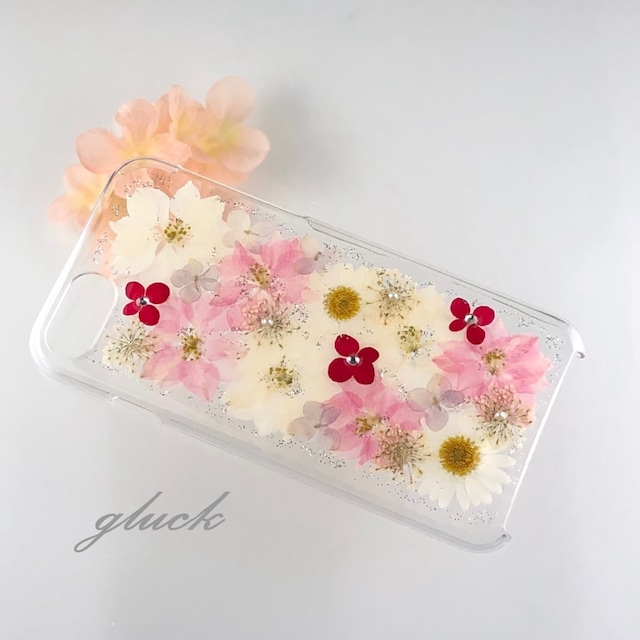 【ほぼ全機種対応スマホケース❁】押し花スマホケース NO.692 押し花＆レジン iPhone8以降全機種/Xperia/AQUOS/Galaxy他