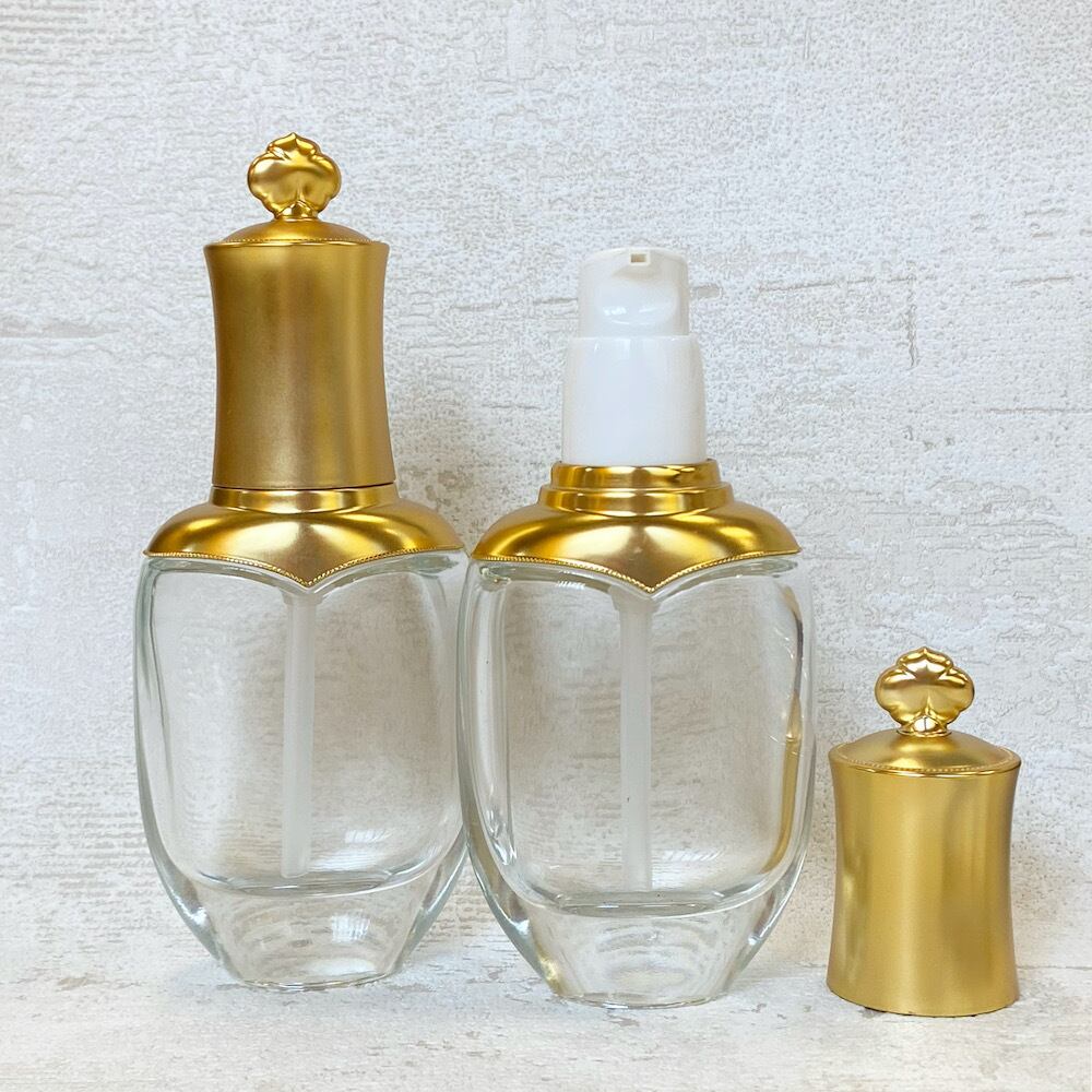 ポンプ式 ガラスボトル】40ml オーバル ゴールドキャップ マット