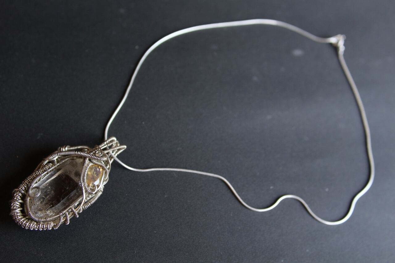 Ganesh himal Crystal & Crystal opal silver925 wirewrapping pendant