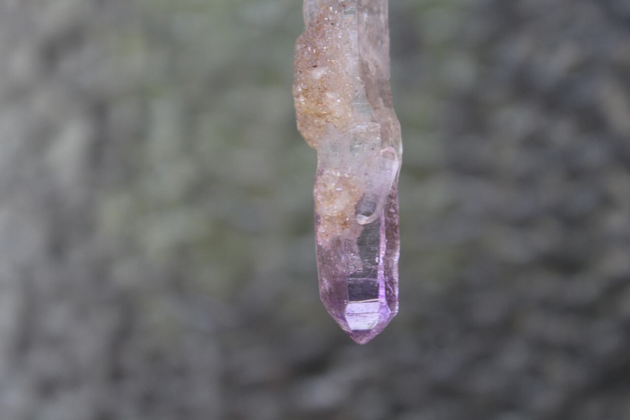 Amethyst point & Chrome Tourmaline  micro macrame pendant