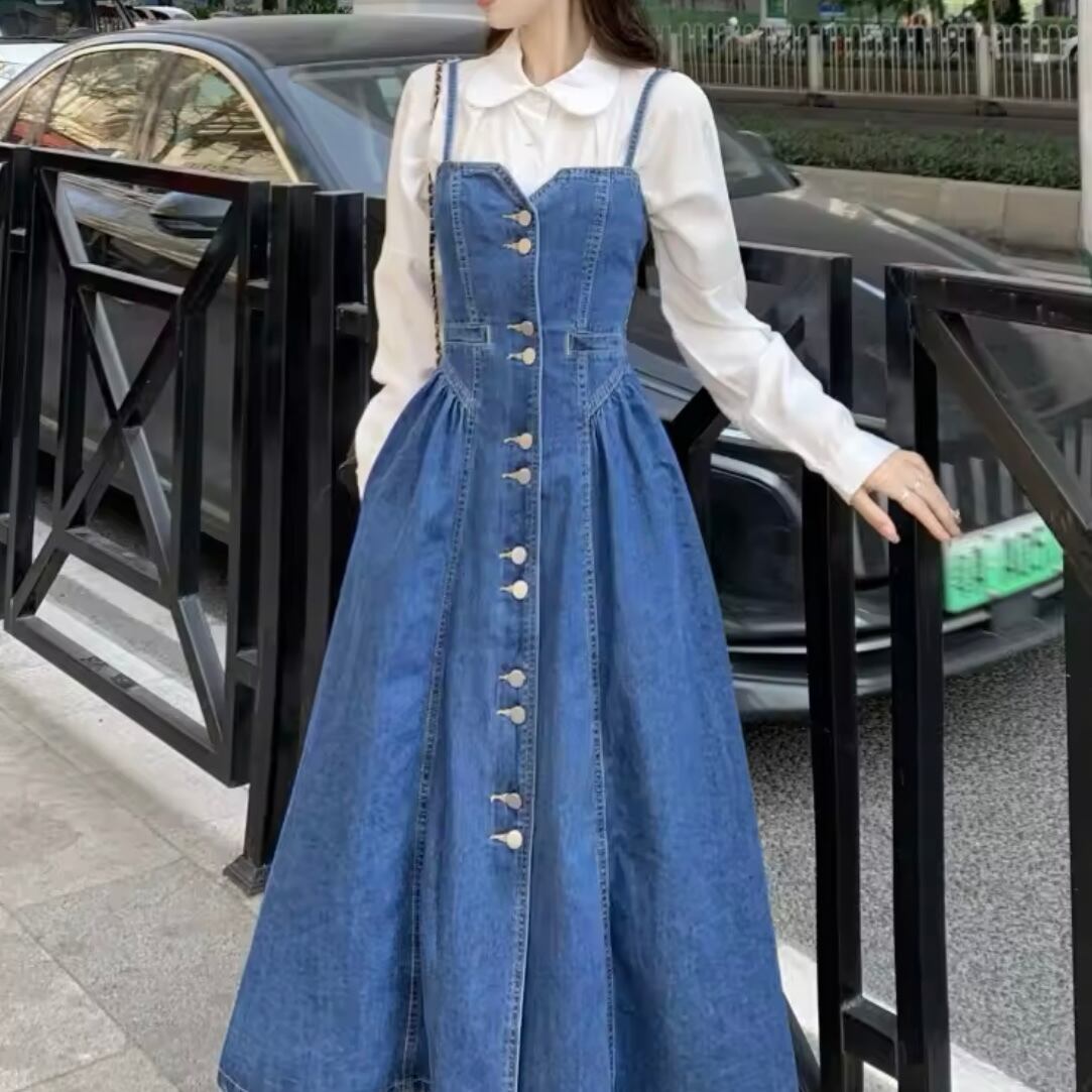 デニムAラインジャンパースカート