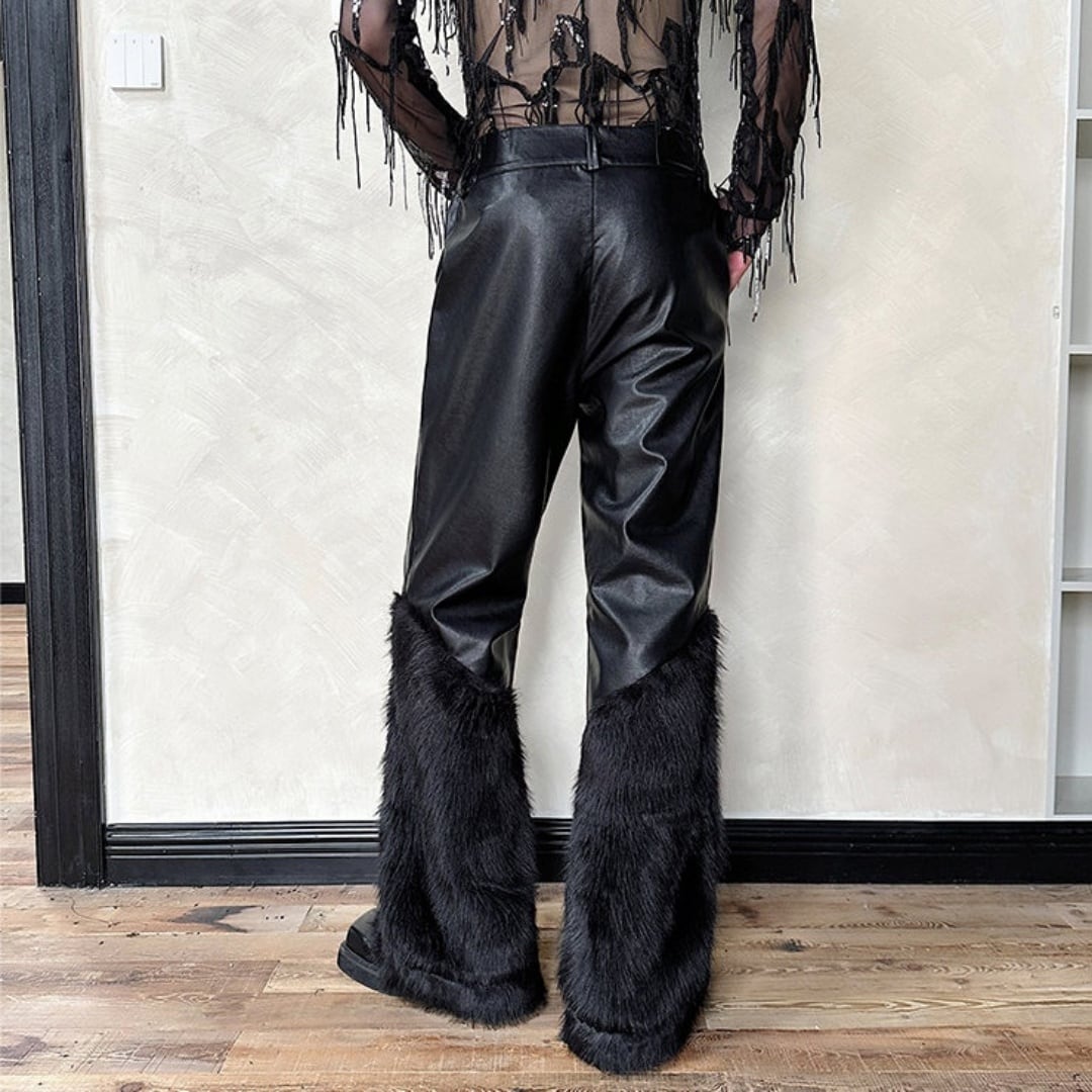 パンツ Full leather lace-up flared pants ファースプライシング フェイクレザーフレアパンツ D11321 | 韓国