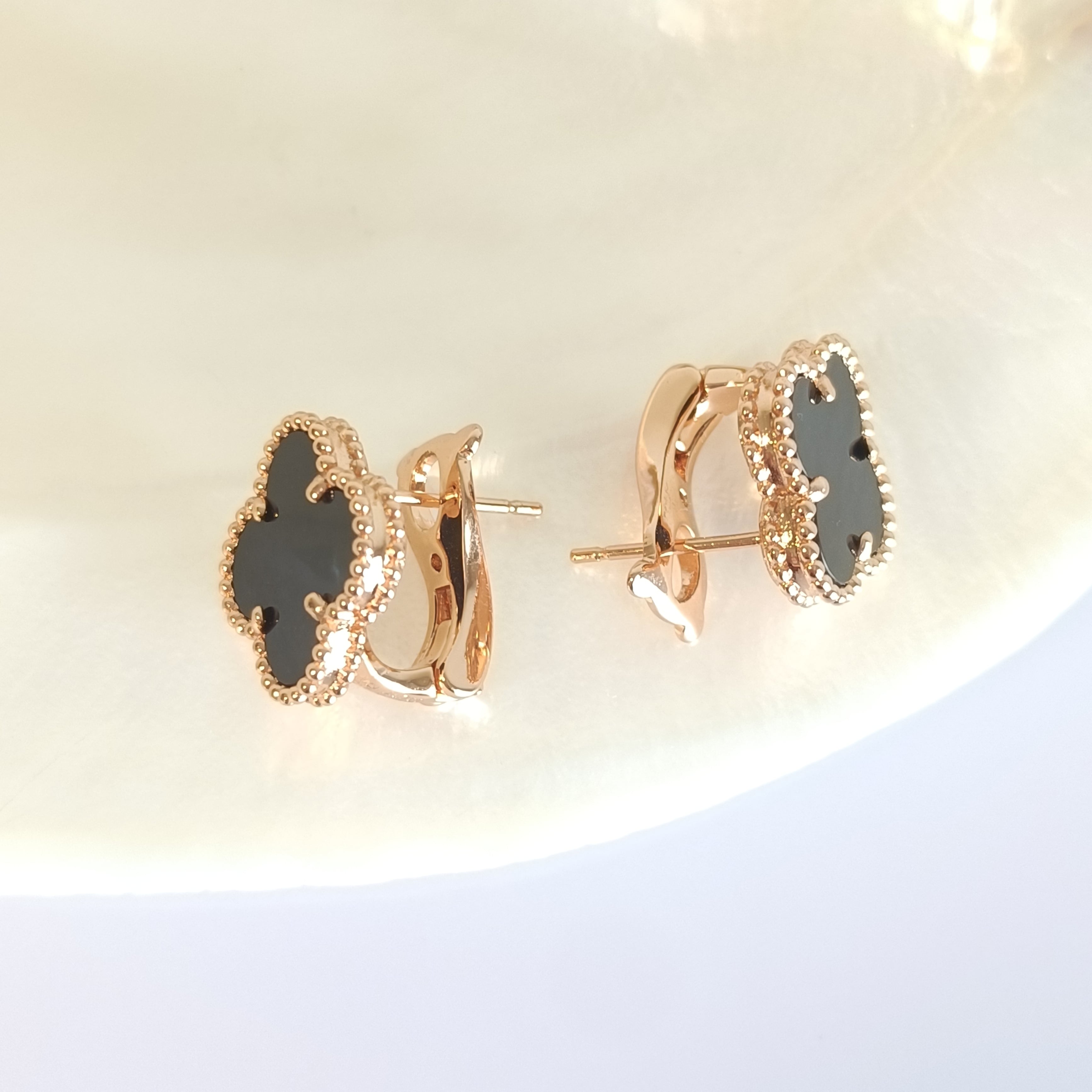 オニキス ローズゴールド クローバーピアス 15mm | olive&caty