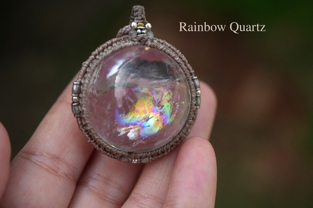 極上★虹入り水晶★クリスタルボール マクラメネックレス2031