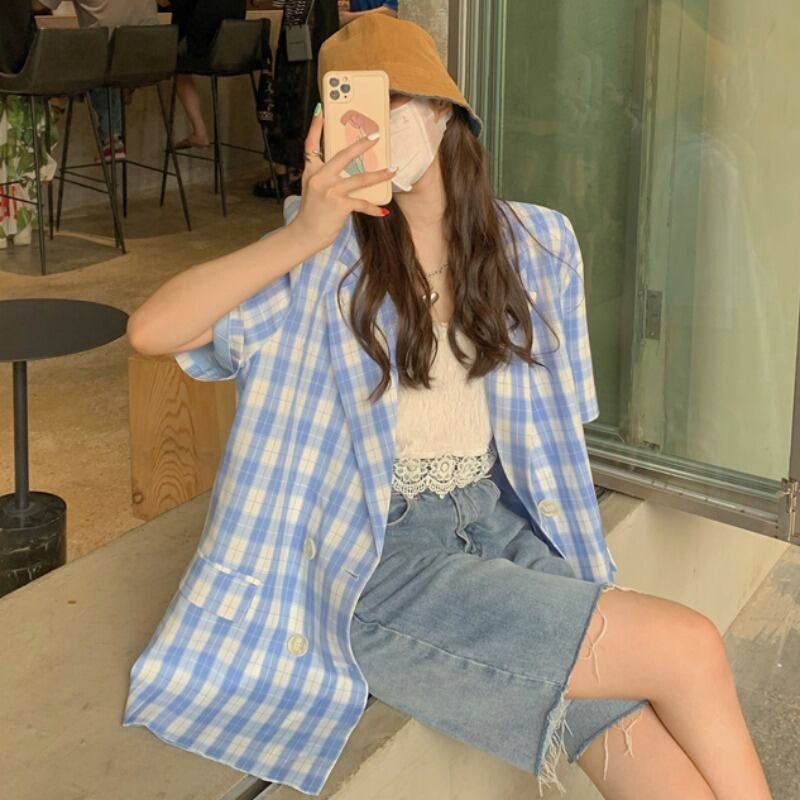 薄手格子柄ジャケット レディースサマーカジュアルルーズ 夏物 YY-ファッション2703861492