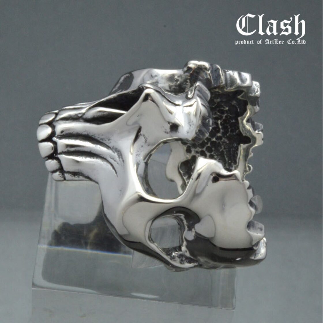 Clash】割れた頭の髑髏 ブロークンスカルリング 銀製(シルバー925