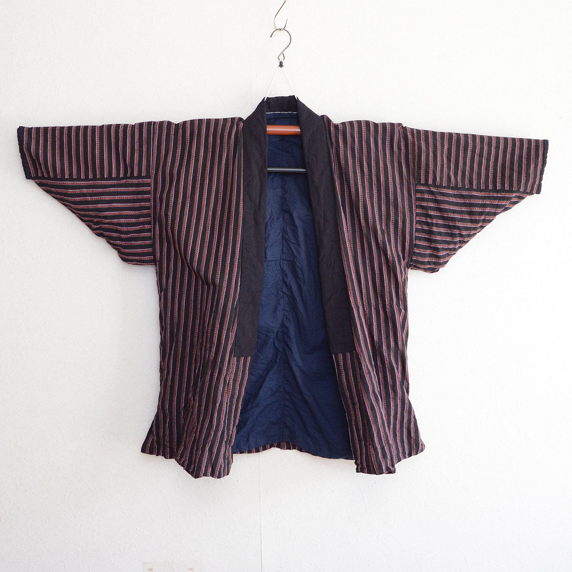 擦れ擦れ縞木綿の襤褸ジャケットハンドメイド古布リメイク41野良着