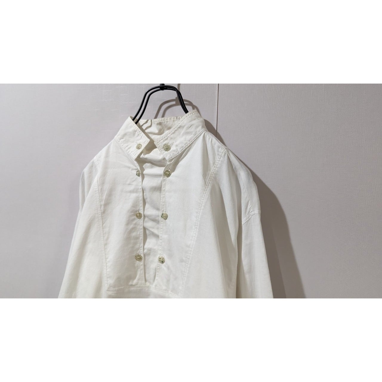 スタンドカラーシャツ 古着 ホワイト デザインシャツ 長袖 BD15 | Pickle