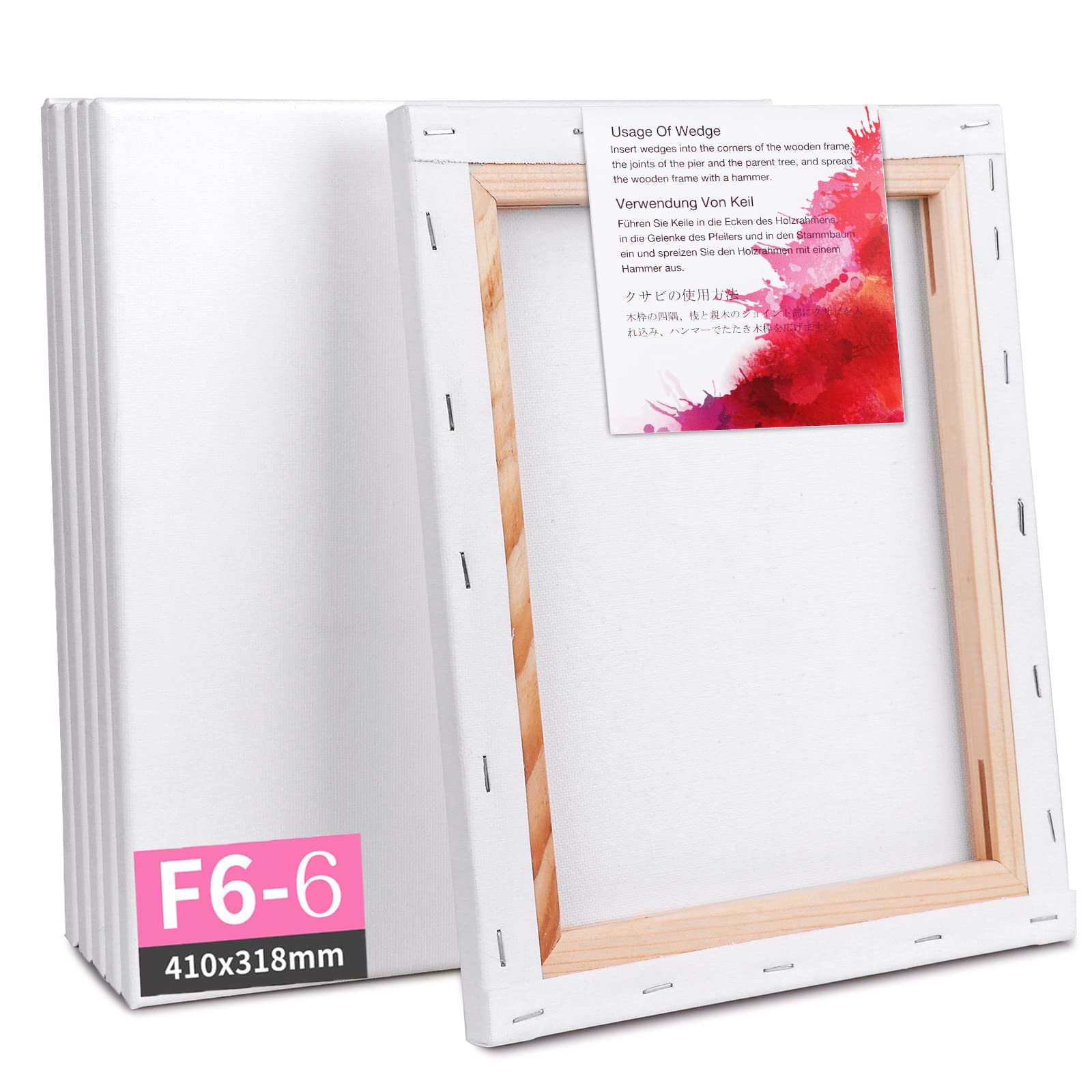 JIPON キャンバス 張りキャンバス F6 キャンバスボード 油絵 キャンバス 画材 画布 油絵 絵画 張りキャンバス キャンバス絵画 キャンバス画材 絵画ボード 油絵の具 部屋飾り 水彩画 キャンバスボード アクリル絵の具 ライト木枠 水彩画用紙 工芸用品(410x318mm 6枚/セット)