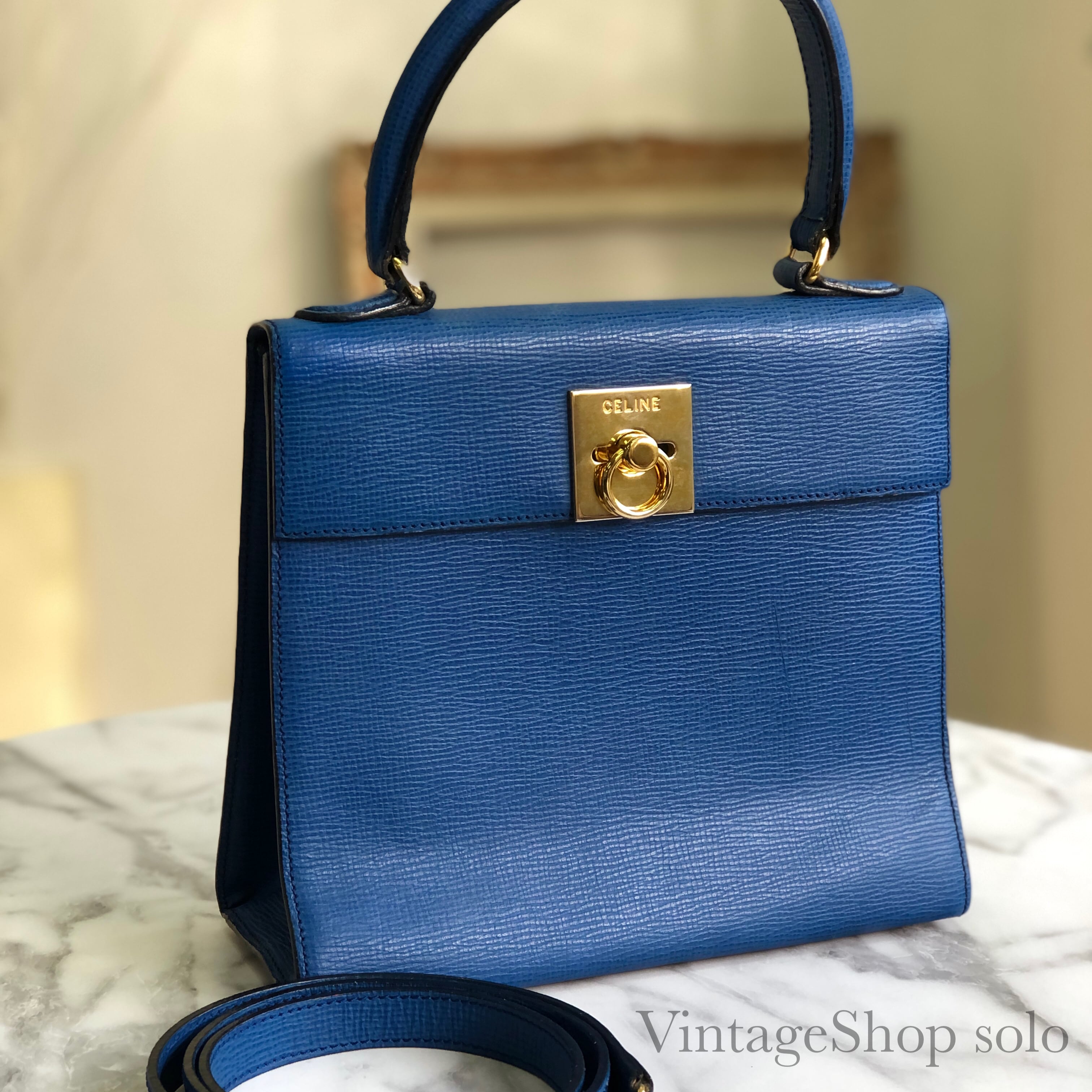 CELINE　セリーヌ　 マンテル　ガンチーニ　ケリー　レザー　2WAY 　ショルダーバッグ ブルー　ヴィンテージ　オールド　cgmsf4 |  VintageShop solo powered by BASE