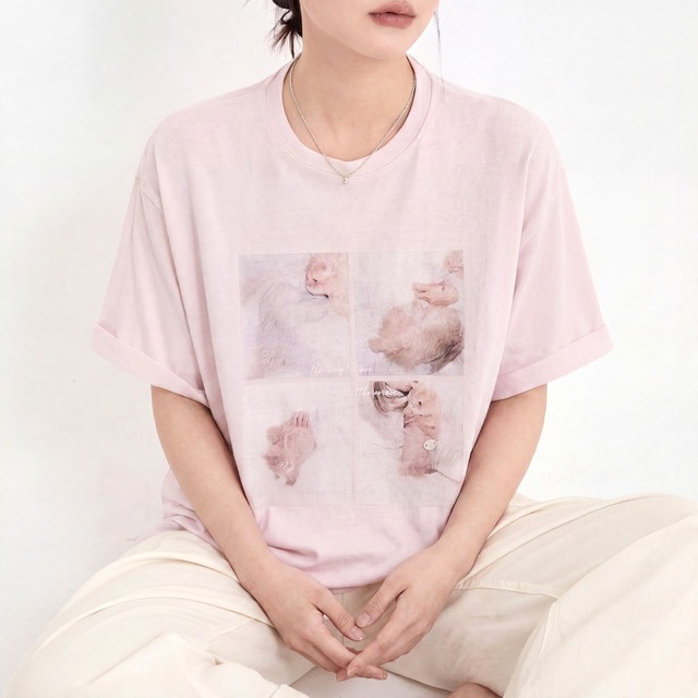 キャットプリントTシャツ　ピンク　S0039 　
