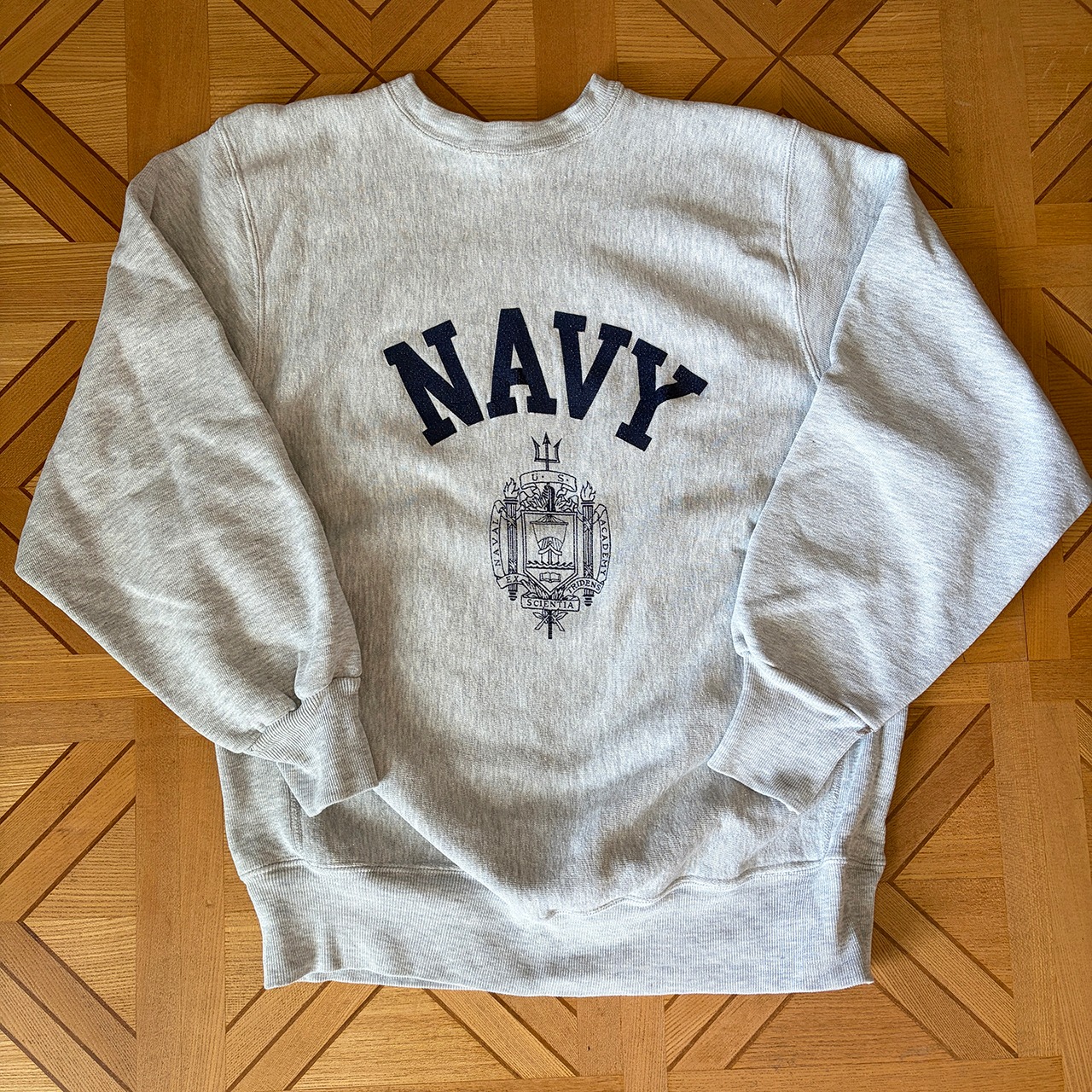 90s US NAVY ACADEMY Mvp Pro Weave  Reverse Weave US ネイビーアカデミー Mvp プロウィーブ リバースウィーブ Gray M  Made in USA 中古極上品