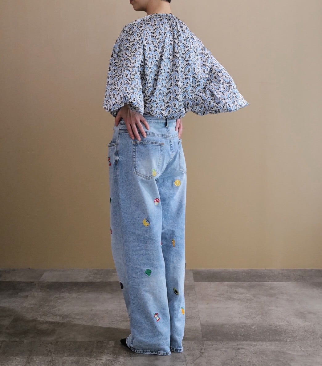AKADEMIKJEANIUS バック刺繍 デニムダブルコート XL ブルー ● AKADEMIKJEANIUS バック刺繍 デニムダブルコート XL ブルー