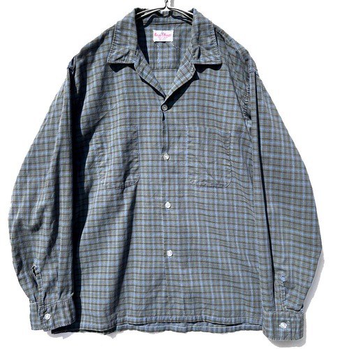 [Royal Knight - Made In USA] Vintage open collar cotton shirt [1960s-] Vintage Open Collar Shirt