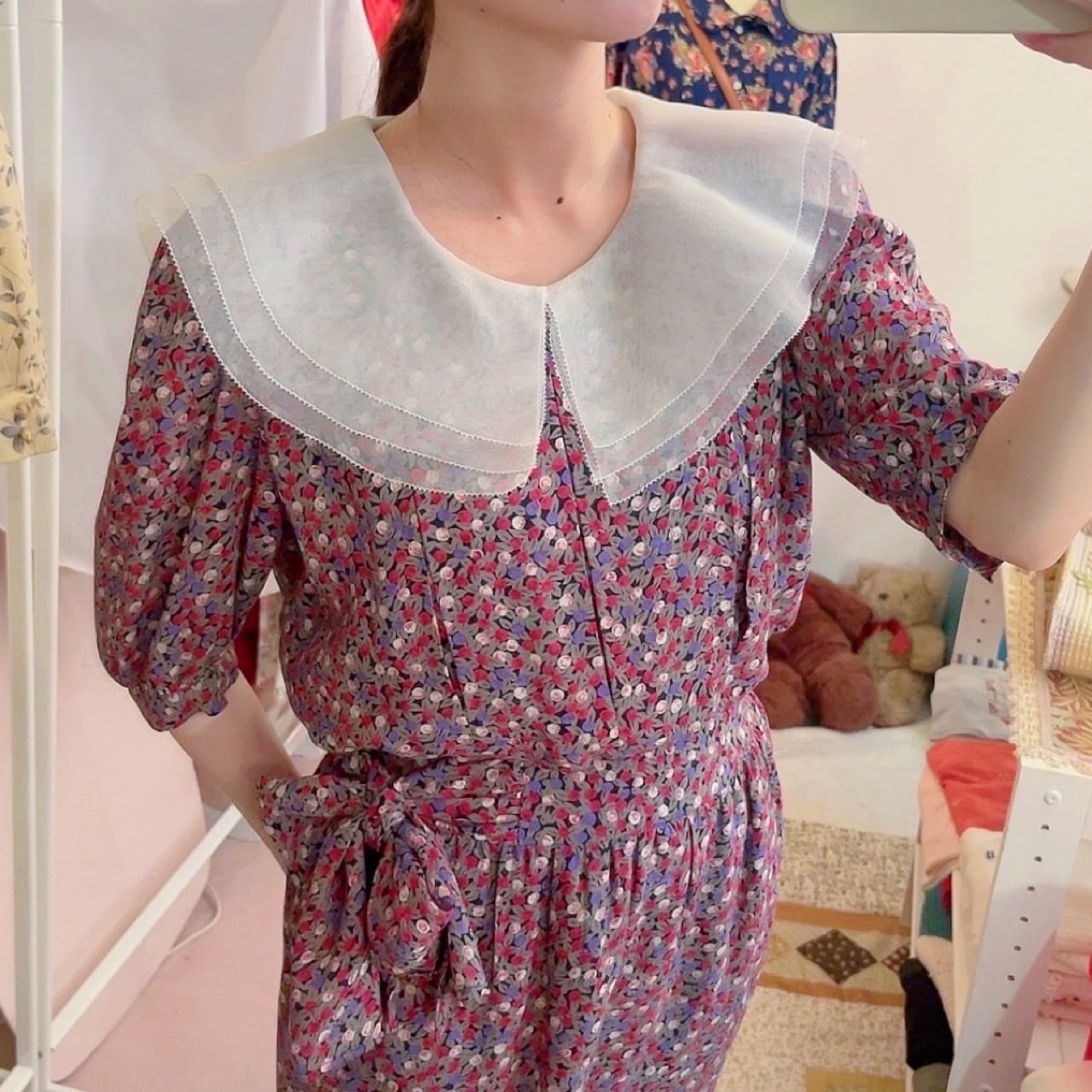 big collar side ribbon one-piece