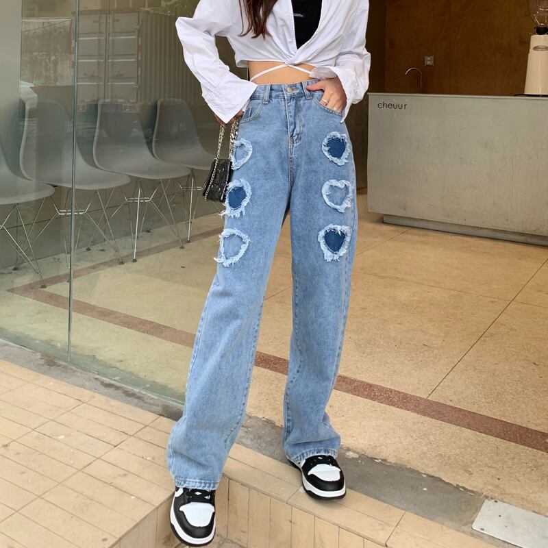 パンツ レディース デニム ワイドパンツ S M L XL 2XL 3XL 4XL 大きいサイズ ロング丈 スリム ストレート Aライン ポケット ハイウエスト パッチワーク デニム かわいい 大人可愛い きれいめ シンプル カジュアル おしゃれ かっこいい クール ストリート おとな ナチュラル こなれ感 ガーリー 抜け感 ハート 通勤 学生 通学 デート お出かけ 女子会 散歩 カフェ巡り 送料無料 ブルー 春 夏 秋 10代 20代 30代 ママ 韓国系 着回し 普段使い 脚長 ファッション モテ