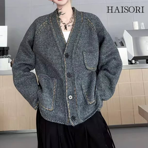 (NEW) Stitch Detail V-Neck Knit Cardigan