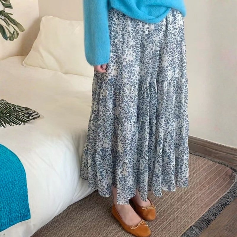 ティアード フラワープリント ロングスカート 204460