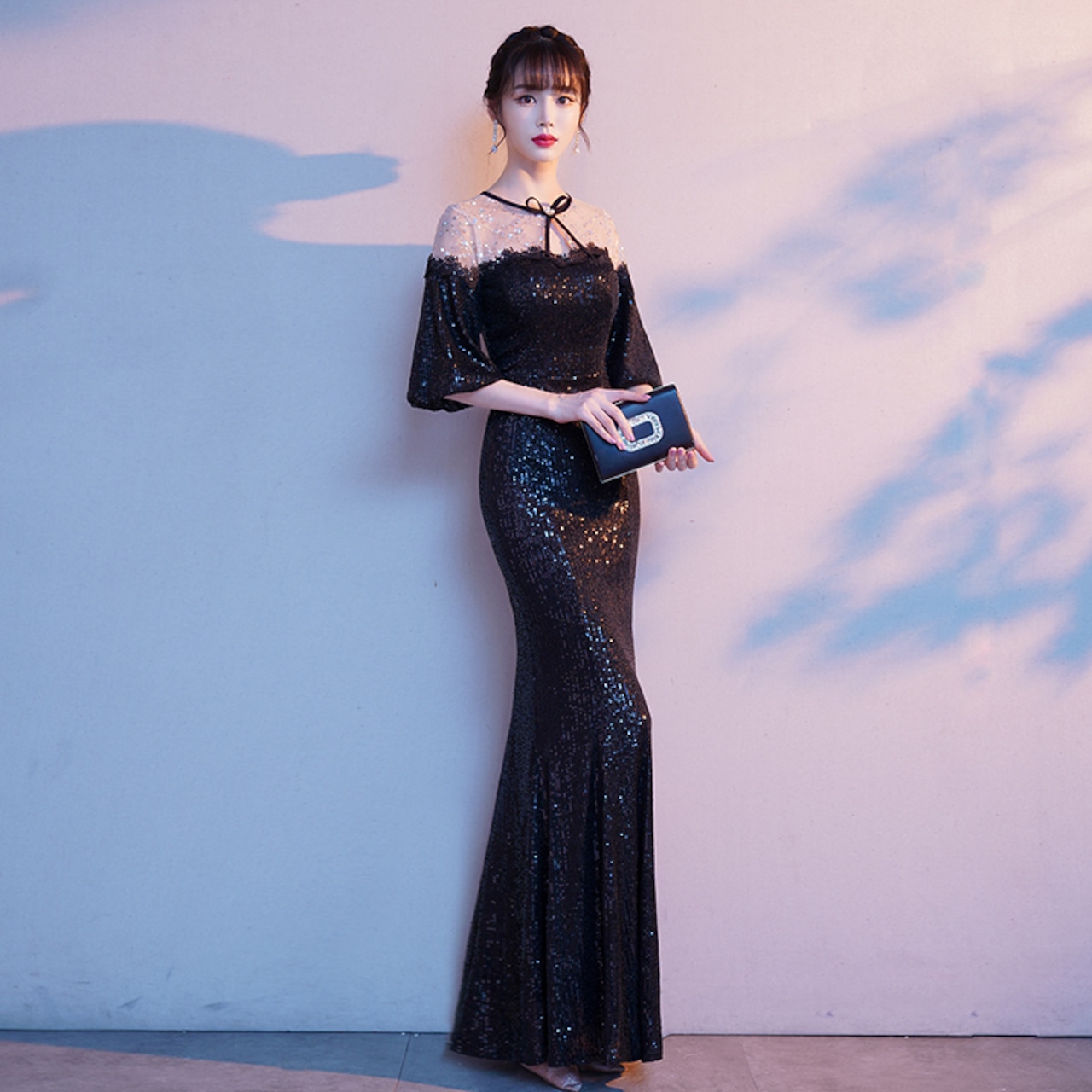 パーティードレス ブラック マーメイドライン オフショルダー 胸元  