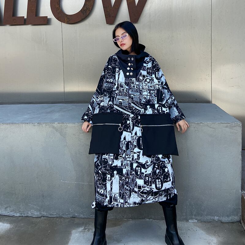 ジャケット スプリングオータムプリントプルオーバー フードセーター 大きめサイズ 春物 秋物 ラブタオタオダレンハウス14028745755