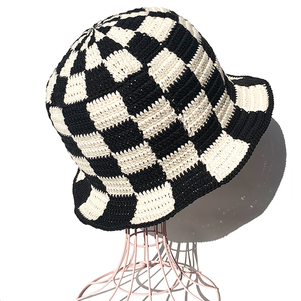 クロシェハット】BLACK×OFF ブロックチェック バケットハット