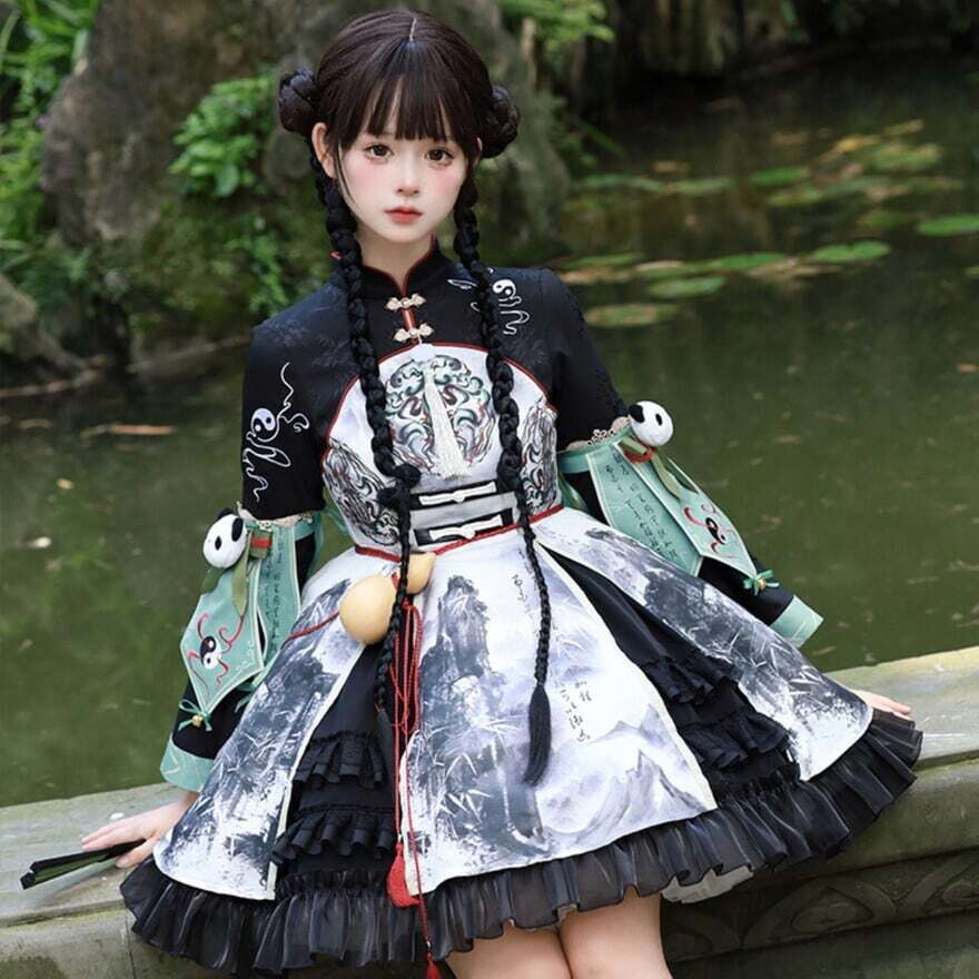 クリスマス イベント衣装 即納 現品限り 中華ロリータ パンダ フルセット コンカフェ パーティ