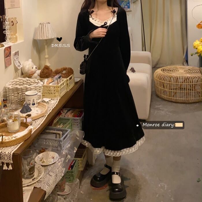 スタイルドレス ブラックスカート スプリングAラインロング 春物 モンロー28852306583