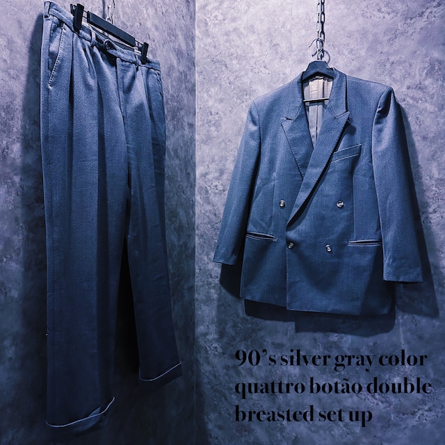 【doppio】90’s silver gray color quattro botão double breasted set up