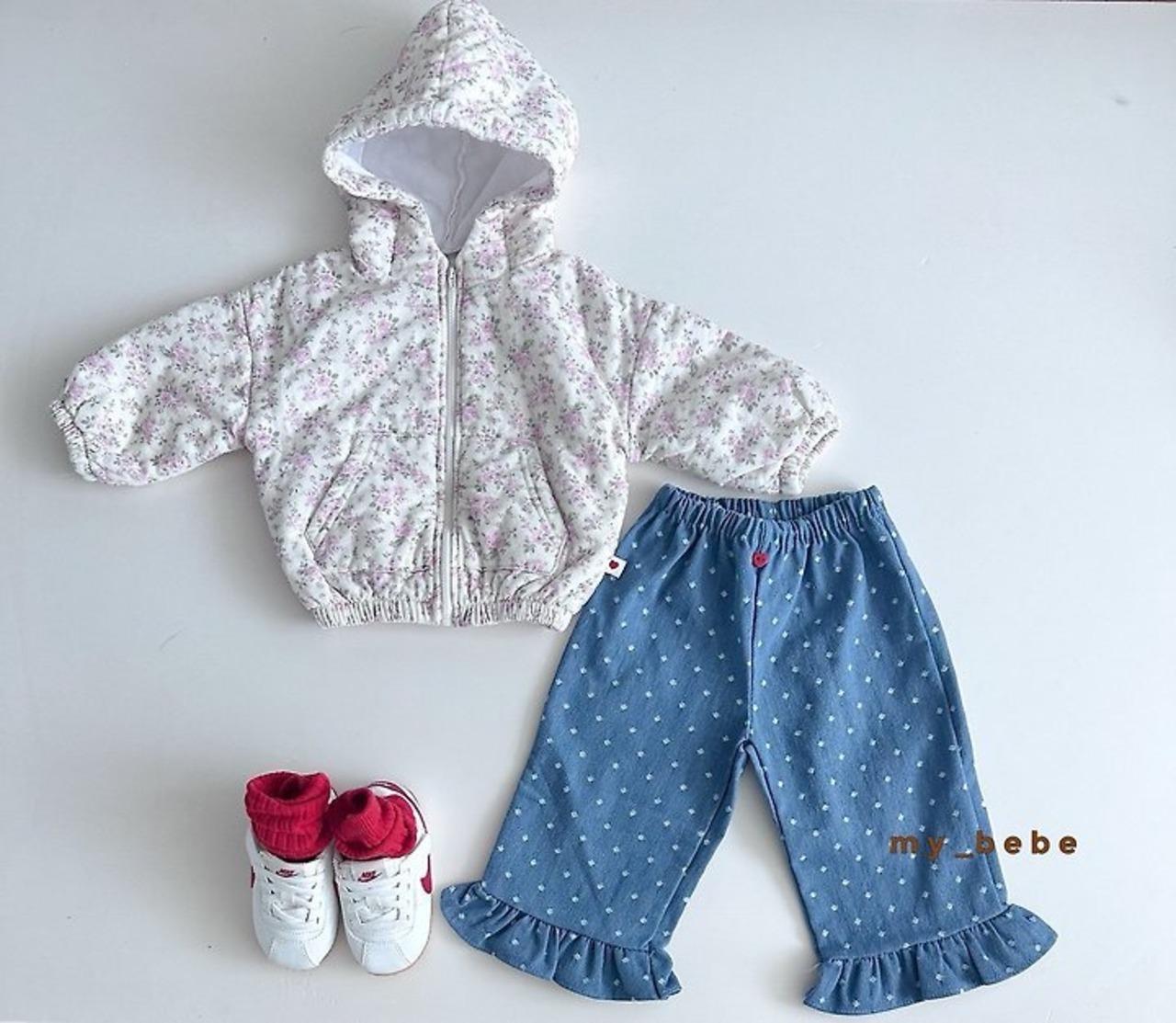 韓国子供服 / Mybebe / ボンディングフードジップアップ *XS~XL*